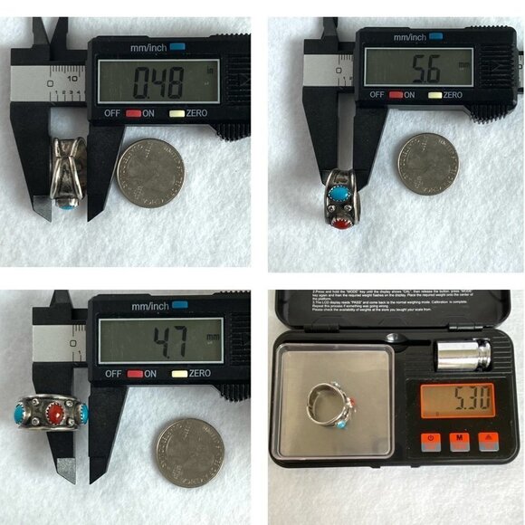 VTG Sterling Silver 925 Southwest Style Turquoise Coral 3 Stone Wide Band Ring - Picture 10 of 16